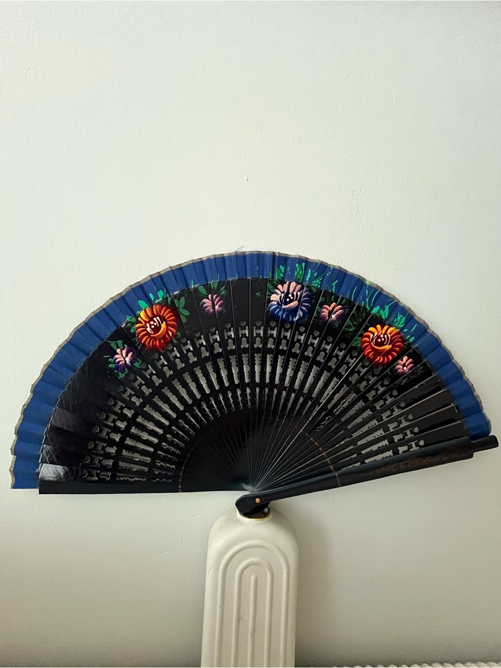 Spanish Hand-Painted Folding Fan in Deep Blue